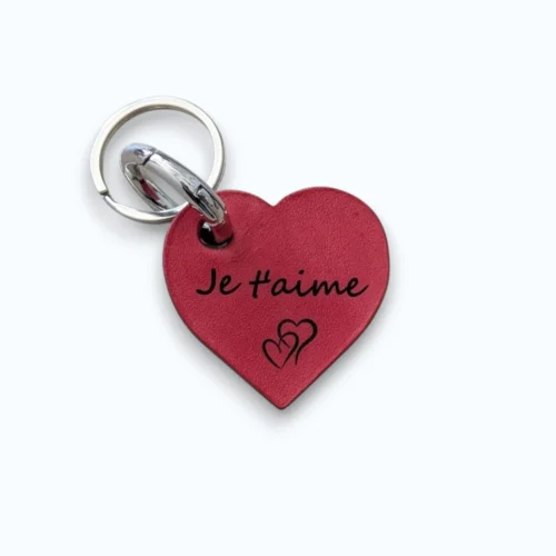 Porte clé coeur en cuir véritable, gravure laser.