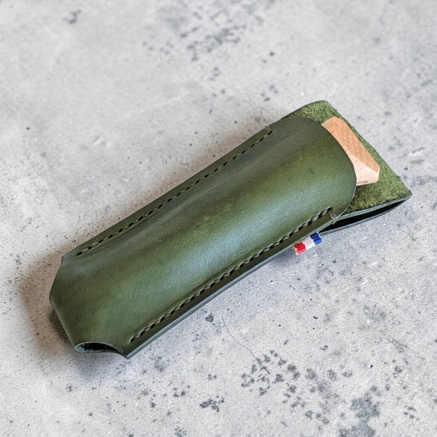 etui couteau cuir vert